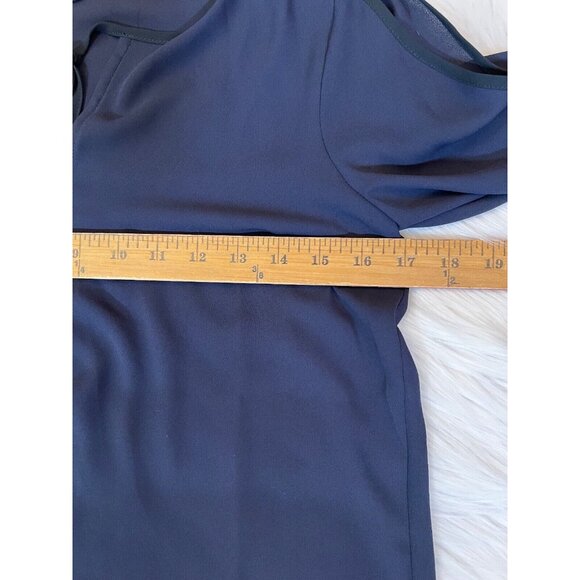 Ann Taylor Womens Blouse Blue XXS P Cold Shoulder Cut Out Shirt Top Career - Picture 8 of 10